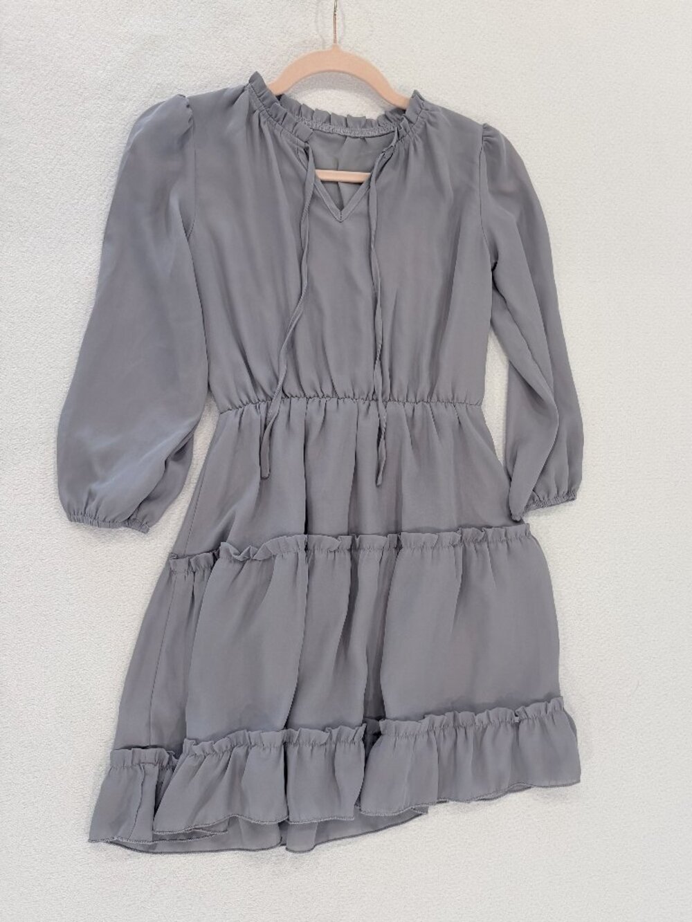 Girls Grey Tiered Ruffle Dress Sz 10Y